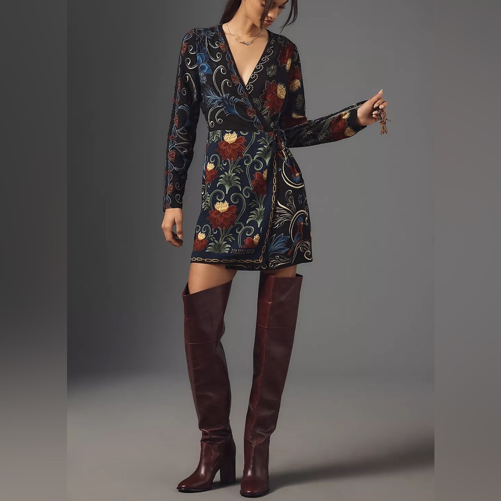 NWT Farm Rio x Anthropologie Mixed Arabesque Scarves Wrap Mini Dress - Picture 2 of 12